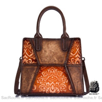 Sac Main Femme Vintage Cuir Voyage - modèle Café Orange / 25cmx11cmx23cm - Sac Roche ™