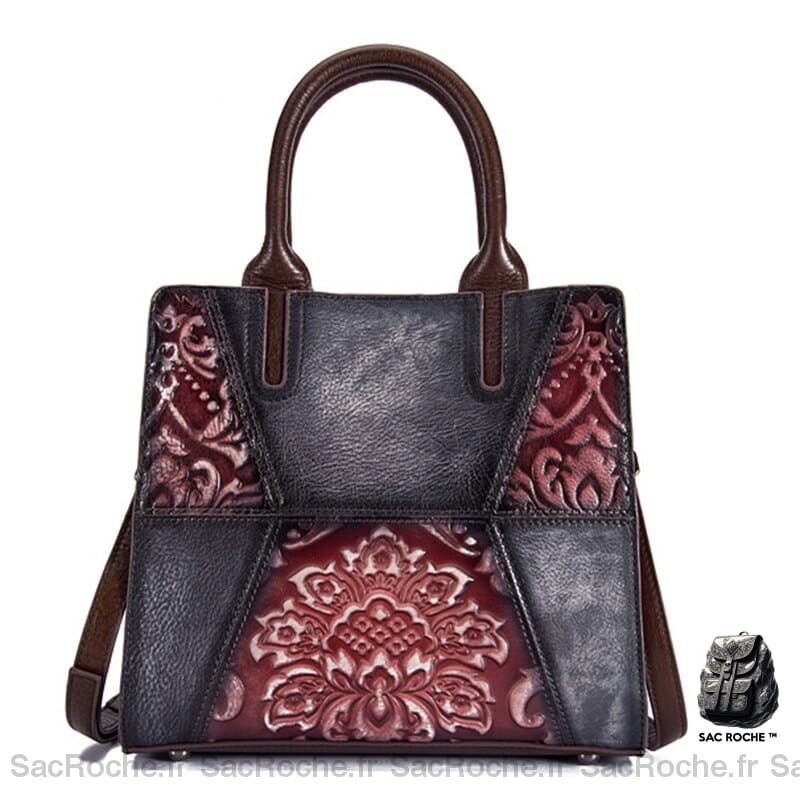 Sac Main Femme Vintage Cuir Voyage Noir Violet / 25Cmx11Cmx23Cm À