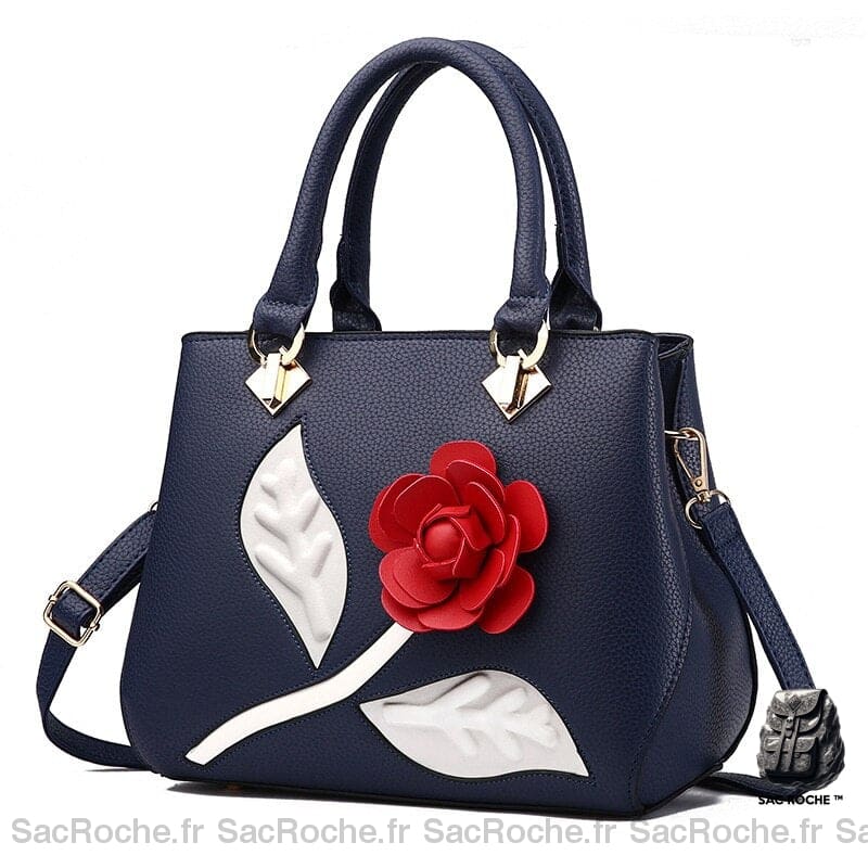 Sac Main Fleur Rose Bleu Petit Sac À