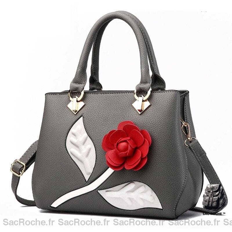 Sac Main Fleur Rose Gris Foncé Petit Sac À