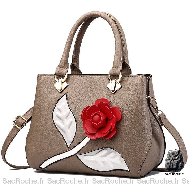 Sac Main Fleur Rose Khaki Petit Sac À