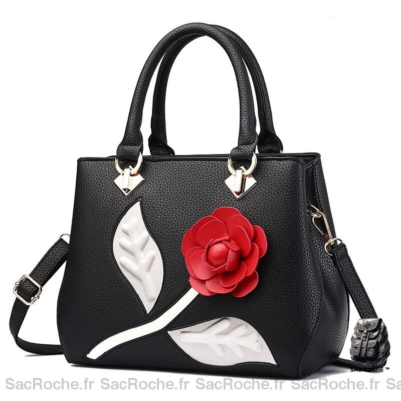 Sac Main Fleur Rose Noir Petit Sac À