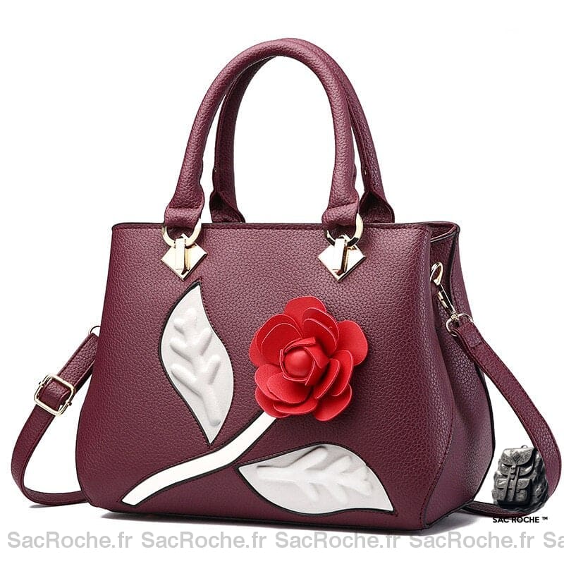 Sac Main Fleur Rose Violet Foncé Petit Sac À