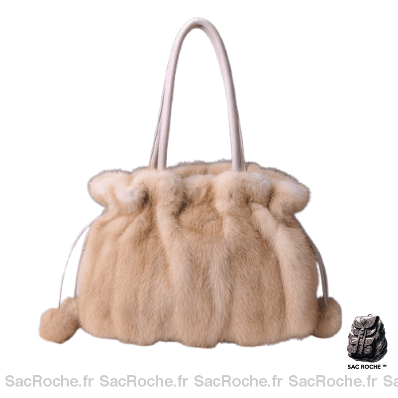 Sac Main Fourrure Femme Beige À