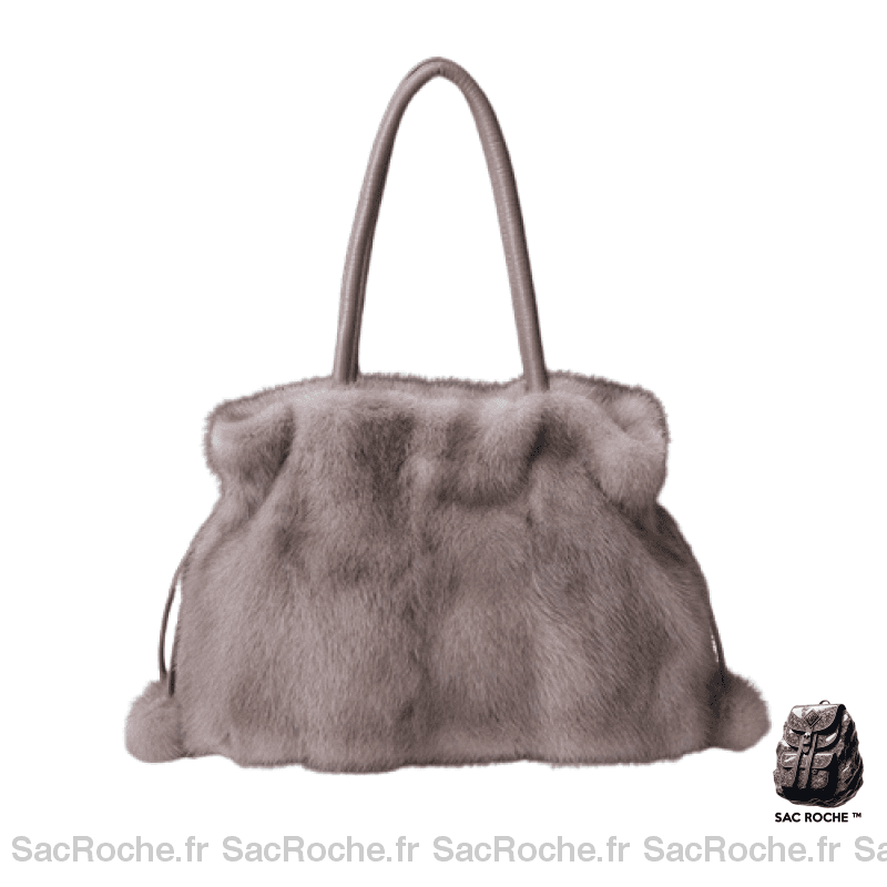 Sac Main Fourrure Femme Gris À