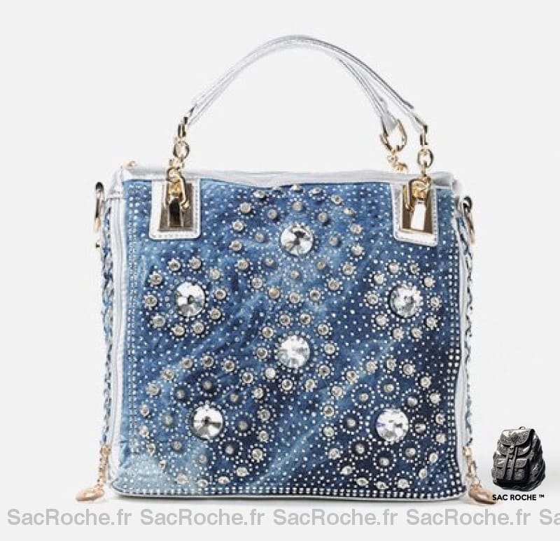 Sac Main Jean Strass Femme Argenté / 28X12X27Cm À