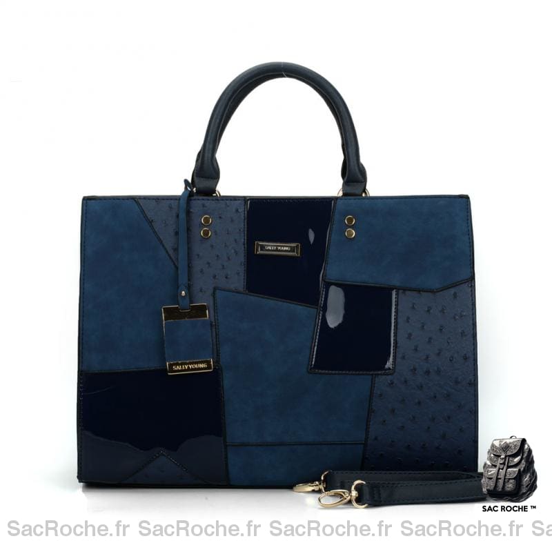 Sac Main Moyen Femme Cuir Bleu Sombre À