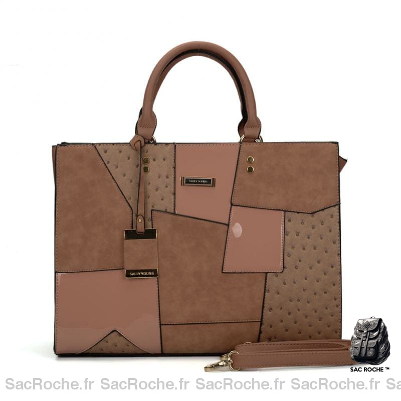 Sac Main Moyen Femme Cuir Rose Foncé À