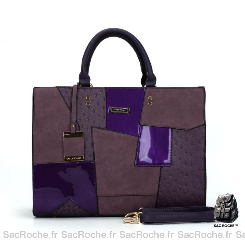 Sac Main Moyen Femme Cuir Violet À