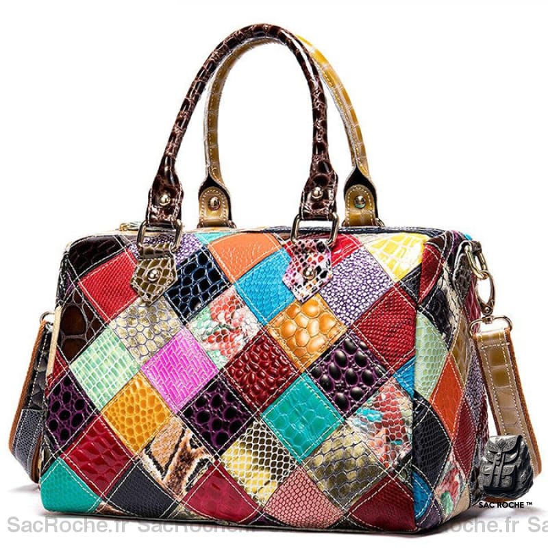 Sac Main Multicolore Cuir Patchwork Véritable Sac À Main Femme