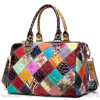 Sac Main Multicolore Cuir Patchwork Véritable - Sac Roche ™