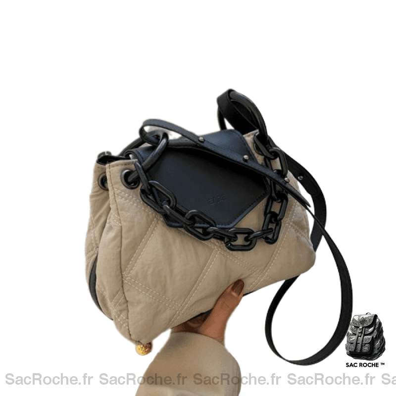 Sac Main Noir Bicolore Femme Blanc Cassé / 26X18X12Cm À