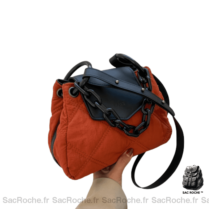 Sac Main Noir Bicolore Femme Rouge Orangé / 26X18X12Cm À