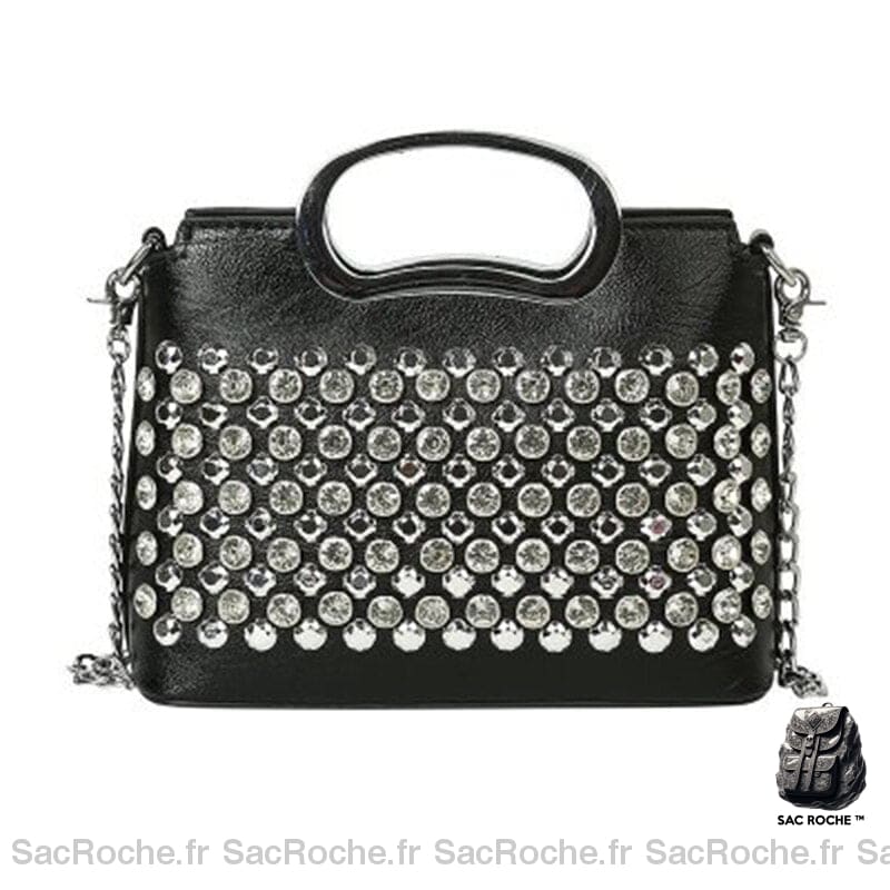 Sac Main Noir Femme Perles Argentées 1 / 21X16X8Cm À