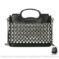 Sac Main Noir Femme Perles Argentées - Sac Roche ™