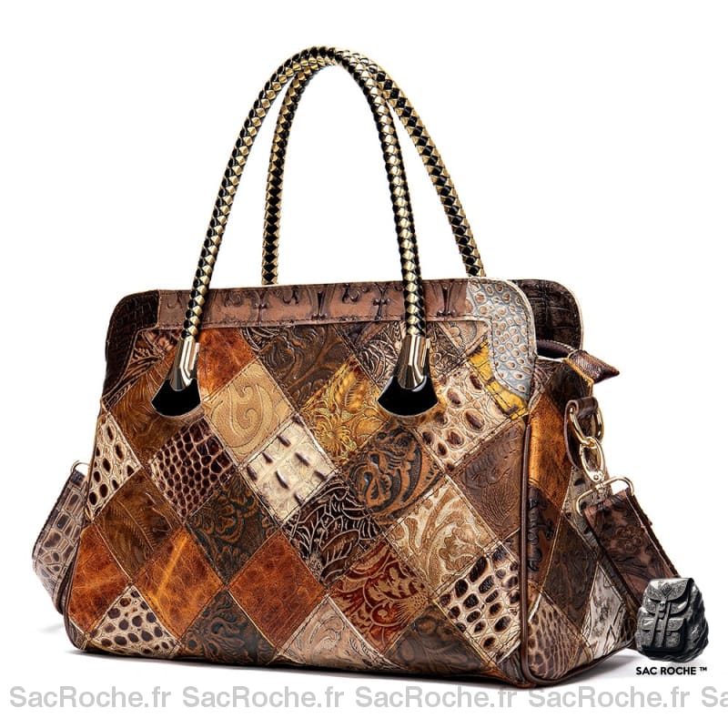 Sac Main Patchwork Cuir Rétro Véritable Sac À Main Femme