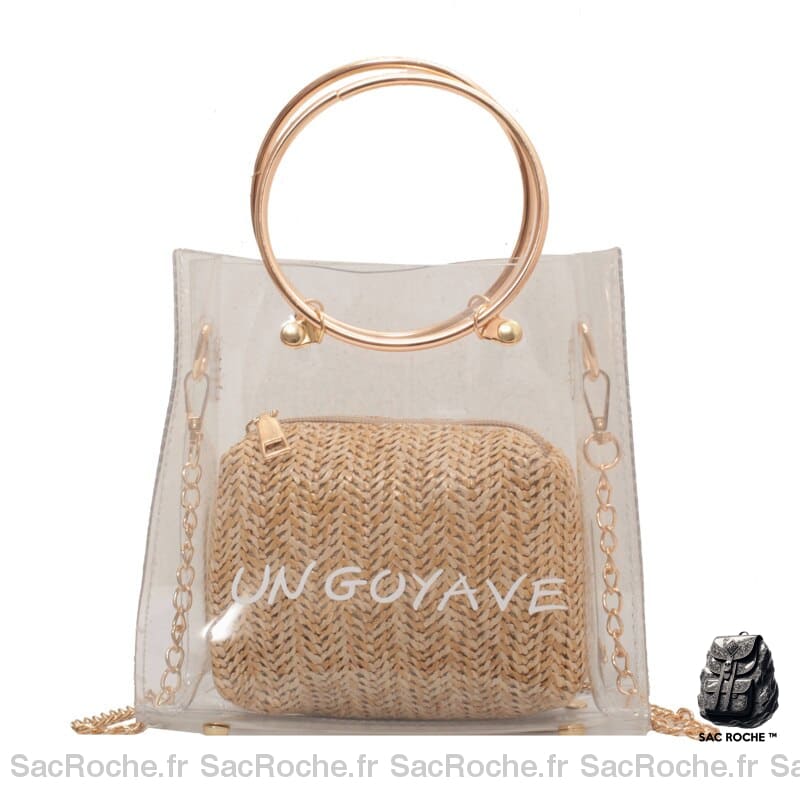 Sac Main Plastique Transparent Femme Beige À