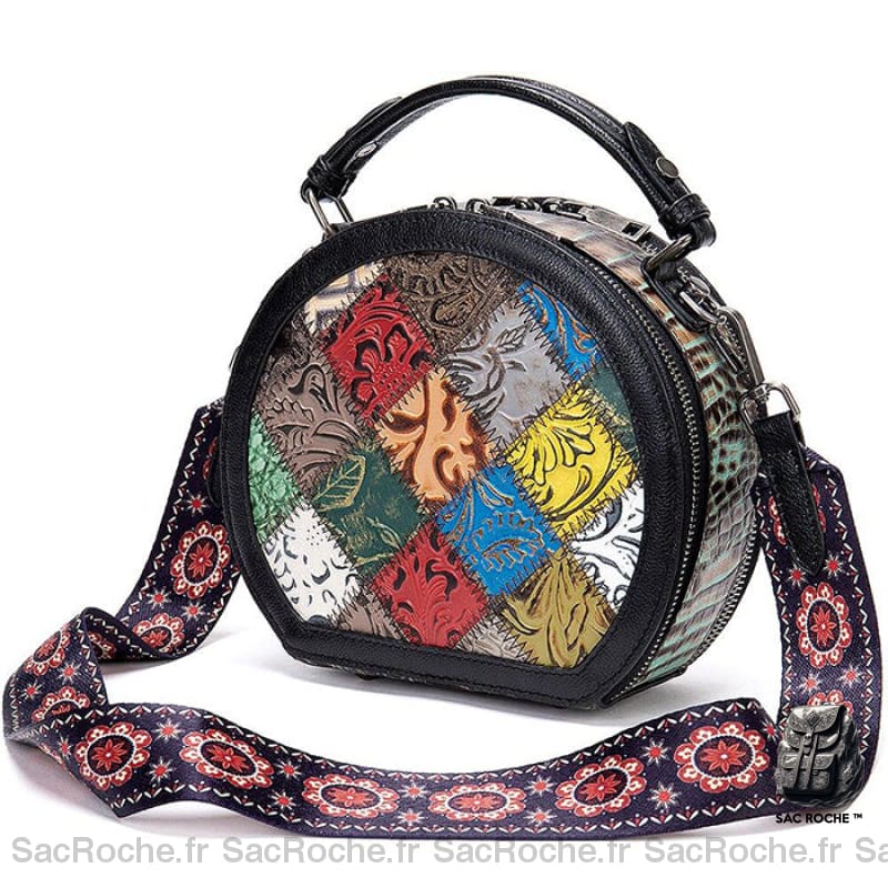 Sac Main Rond Cuir Patchwork Sac À Main Femme