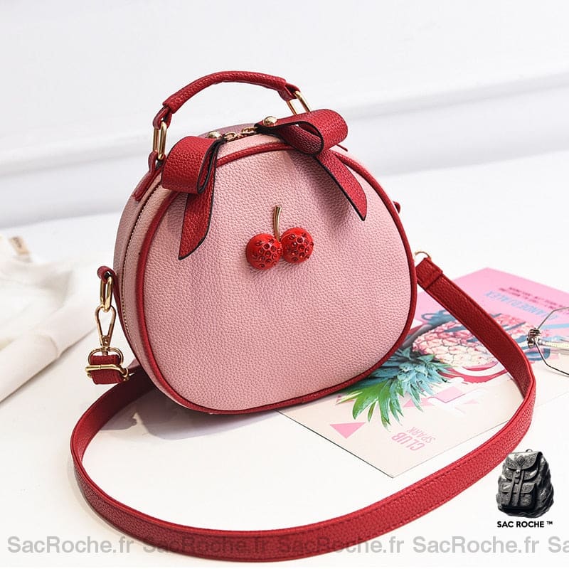 Sac Main Rond Cuir Petit Rose À Main Femme