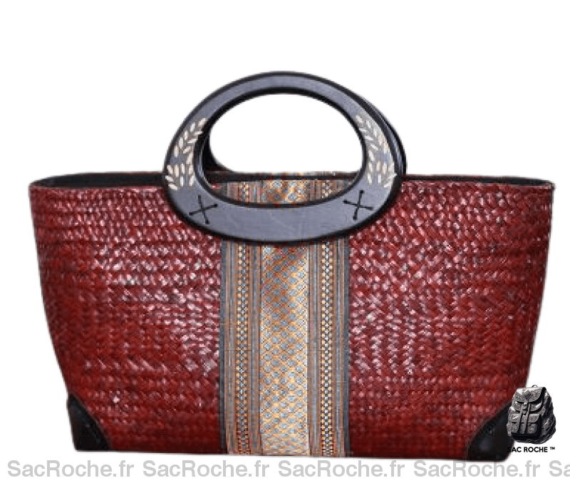 Sac Main Rotin Femme Naturel Fashion Rouge À