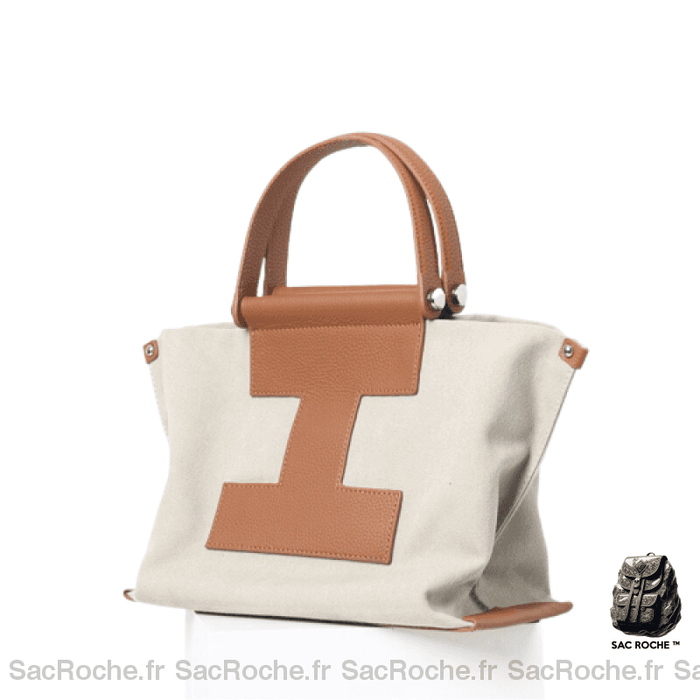 Sac Main Toile Cuir Femme Camel À