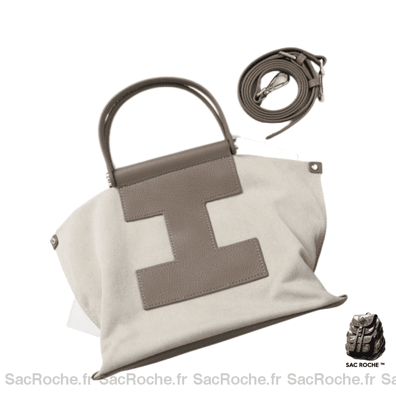 Sac Main Toile Cuir Femme Gris À