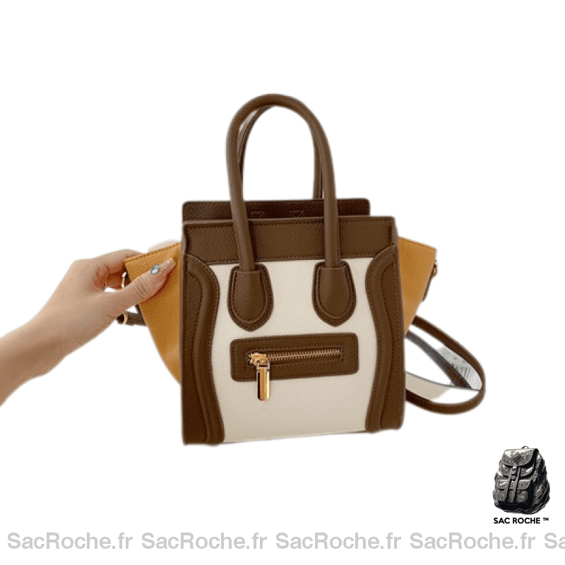 Sac Main Travail Femme Elégant Marron Et Blanc / 30 X 20 10Cm À