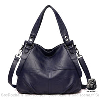 Sac Main Ville Femme Cuire - modèle Bleu / 36cm x 14cm x 28cm - Sac Roche ™