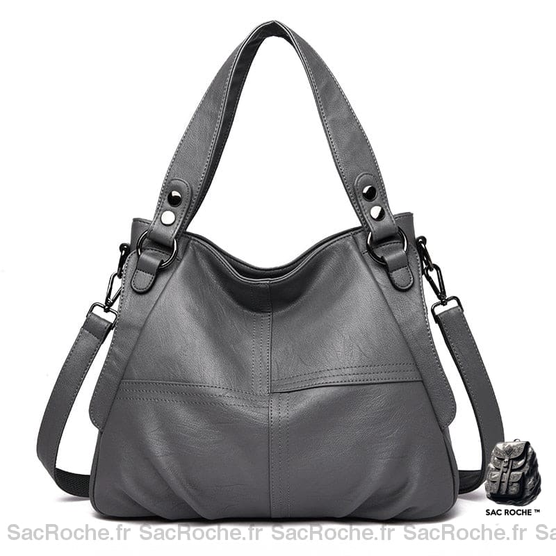 Sac Main Ville Femme Cuire Gris / 36Cm X 14Cm 28Cm À