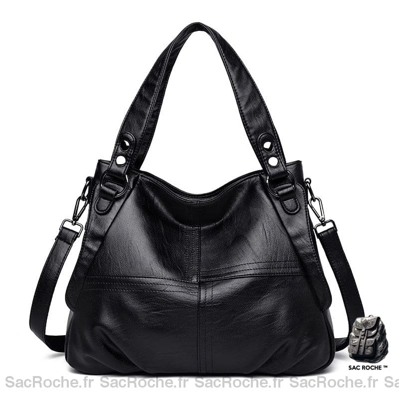 Sac Main Ville Femme Cuire Noir / 36Cm X 14Cm 28Cm À