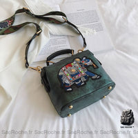 Sac main vintage brodé éléphant - modèle Vert - Sac Roche ™