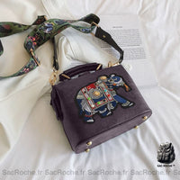 Sac main vintage brodé éléphant - modèle Violet - Sac Roche ™