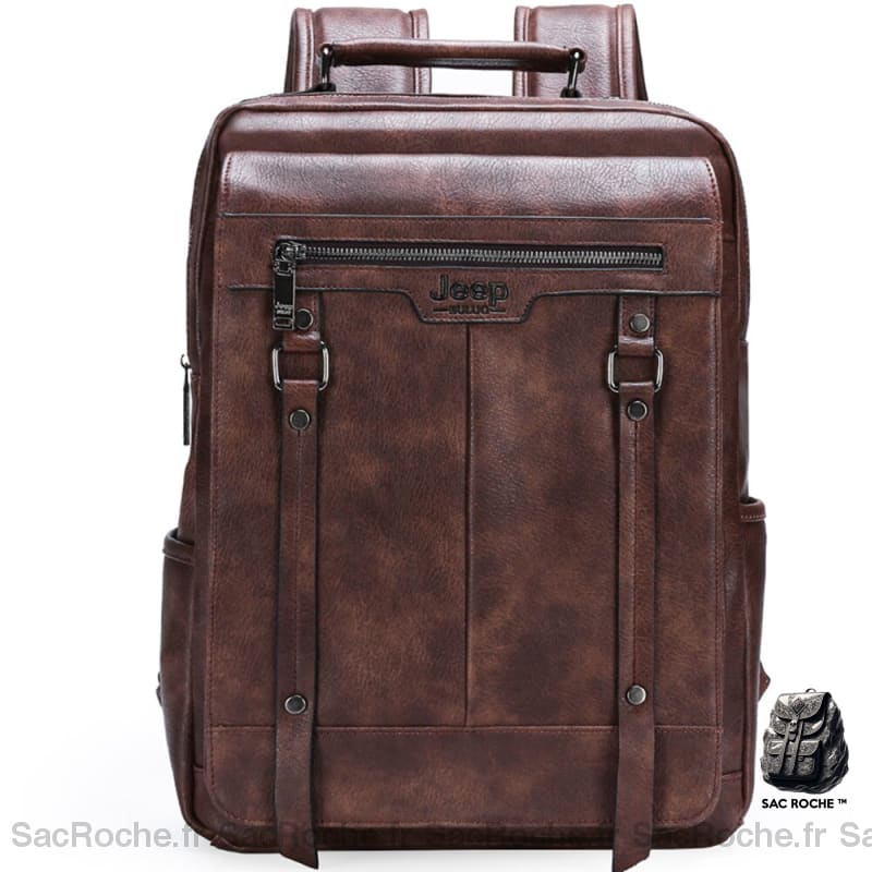 Sac ordinateur grande capacité en cuir - Marron - Jeep Sac à main