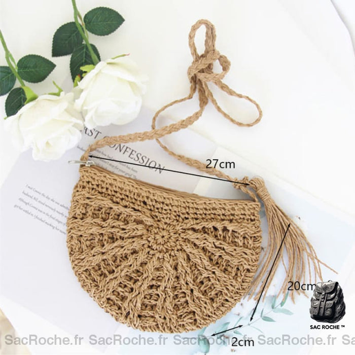 Sac en paille tressée demi-rond pour femme, bonne qualité et à la mode