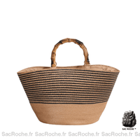Sac Paille Femme Élégant. - modèle Marron rayé noir - Sac Roche ™