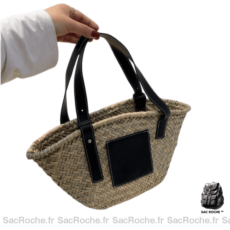 Sac Paille Femme Élégant. Noir À Main