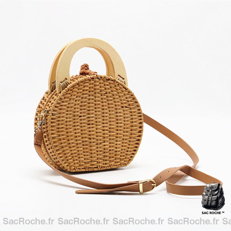 Sac Paille Rond Petit Format Bohème Camel Sac À Main Femme