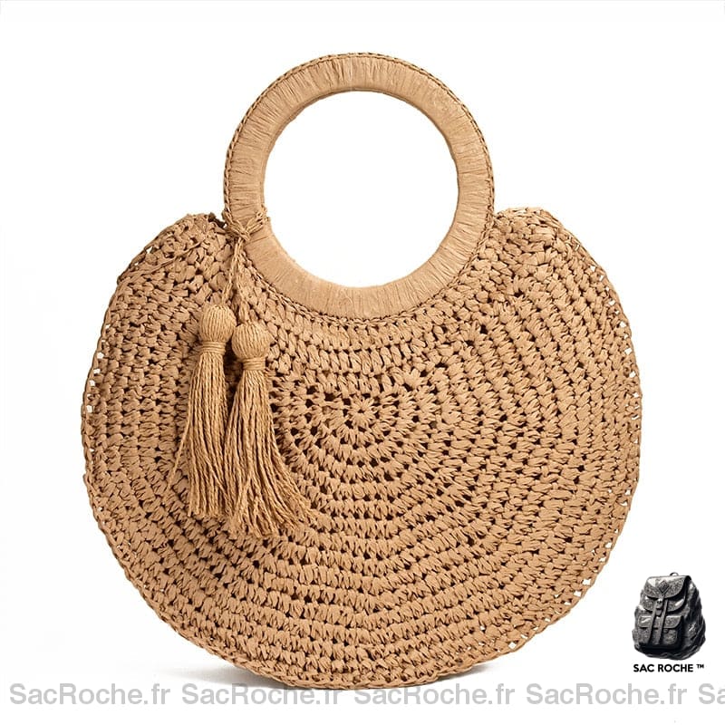 Sac Paille Rond Plage Bohème Petit Marron Sac À Main Femme