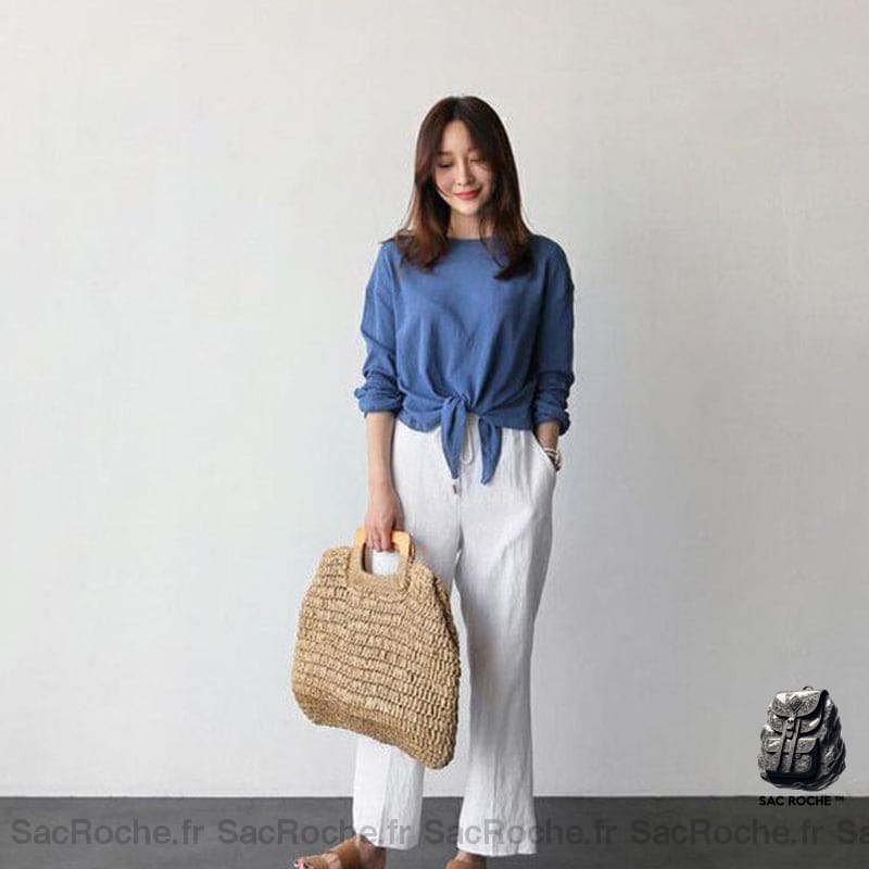 Sac Plage Femme Paille À Dos