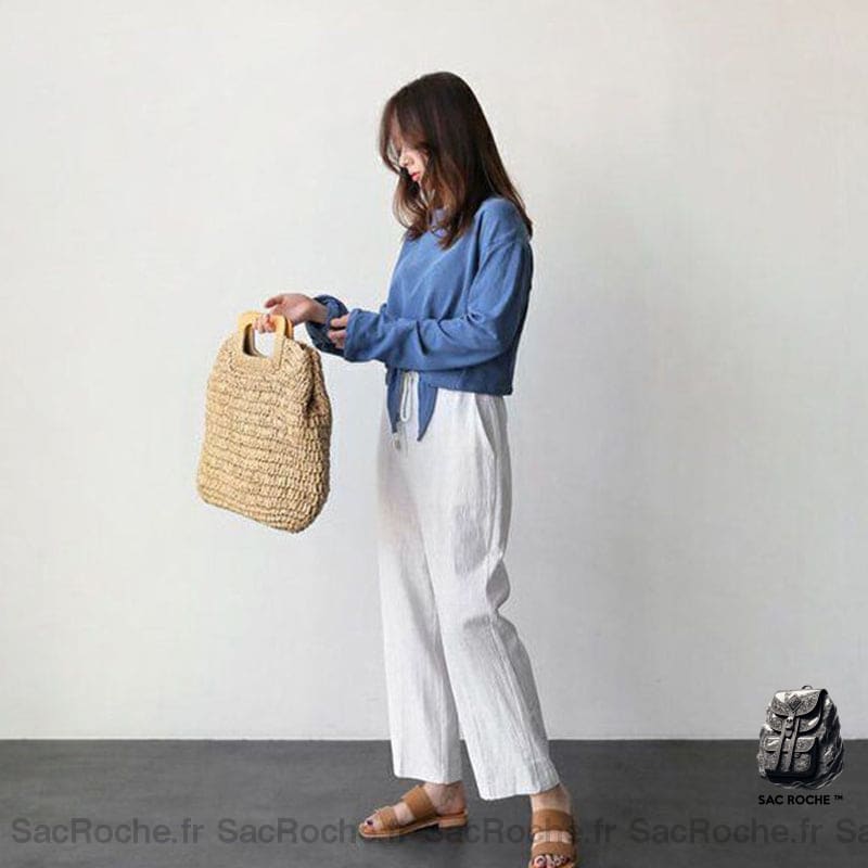 Sac Plage Femme Paille À Dos