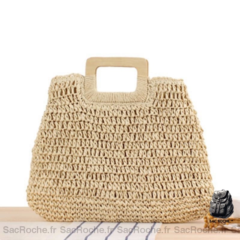 Sac de plage en paille pour femme beige avec un fond blanc