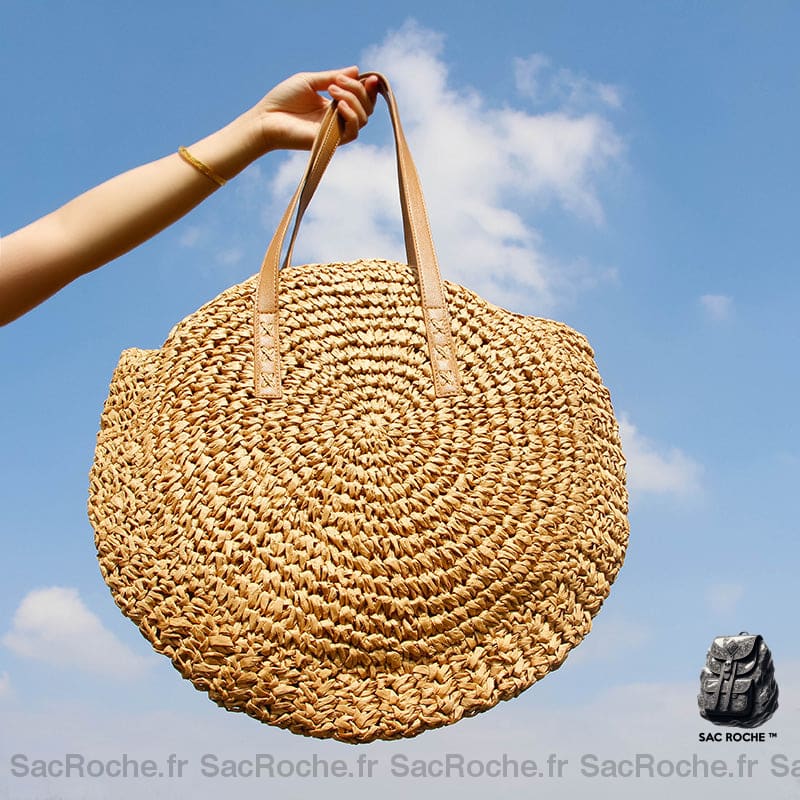 Sac Plage Paille Rond Femme À Dos