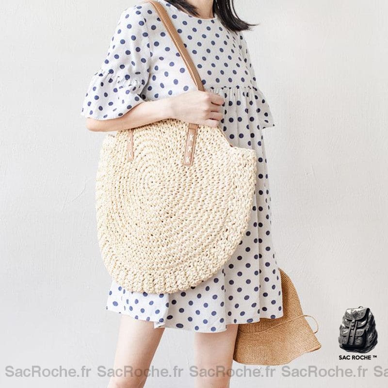 Sac Plage Paille Rond Femme À Dos