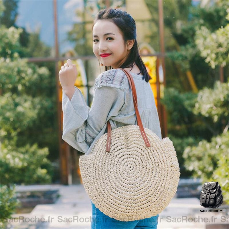 Sac Plage Paille Rond Femme À Dos