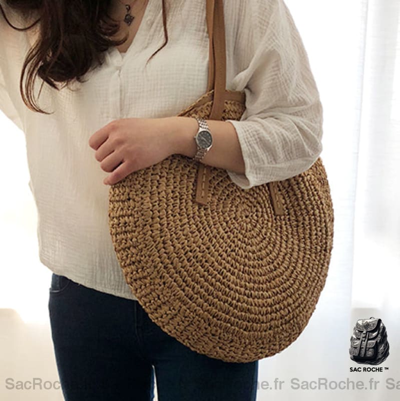 Sac Plage Paille Rond Femme À Dos