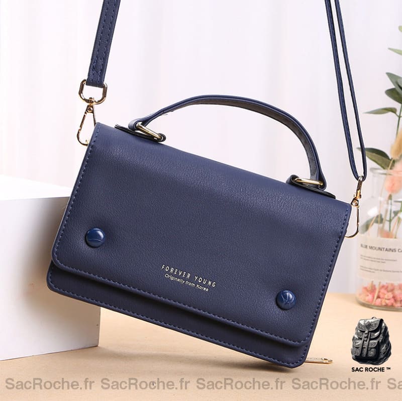 Sac Portefeuille Femme Simili Cuir Bleu Foncé Pochette Femme