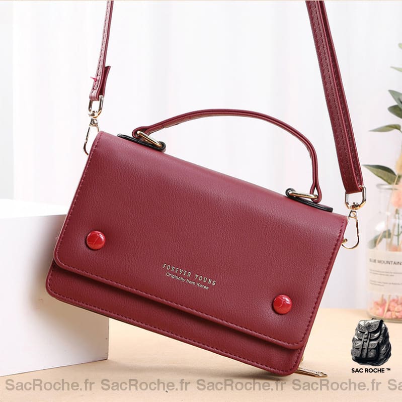 Sac Portefeuille Femme Simili Cuir Rouge Pochette Femme
