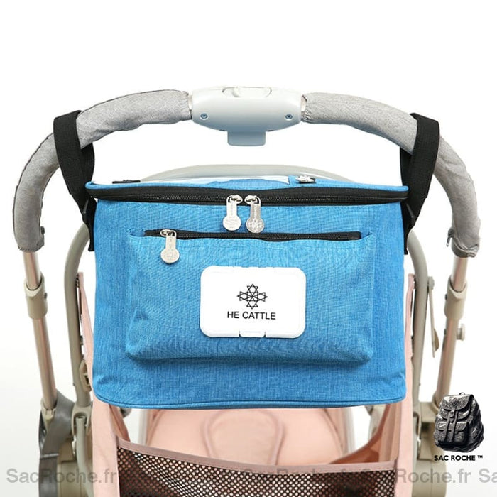 Sac de rangement élégant pour poussette bleu avec un fond une poussette