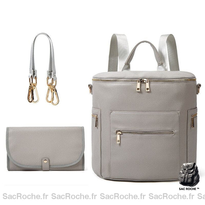 Sac de rangement pour poussette en simili cuir gris avec un fond blanc