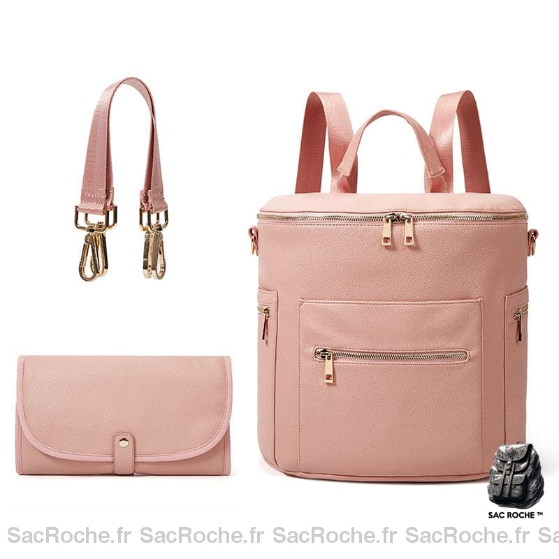 Sac de rangement pour poussette en simili cuir rose avec un fond blanc